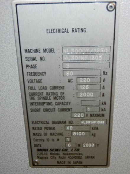 MORI SEIKI NL-3000Y/1250,12 CHK,LNS HYD STEADY REST,MSX-850,Y AXIS MILLING,2008